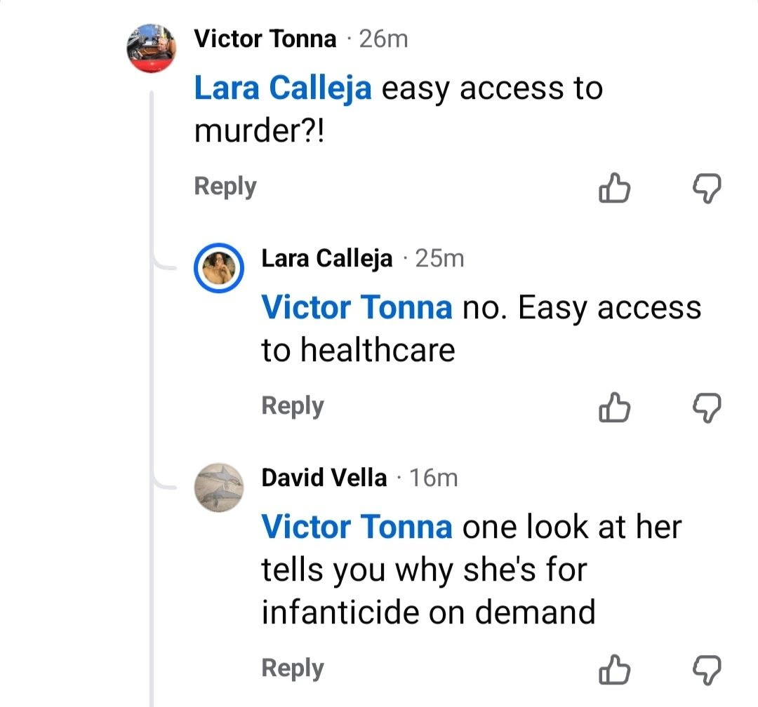 Facebook comments associated Calleja with infanticide on the basis of how she looked