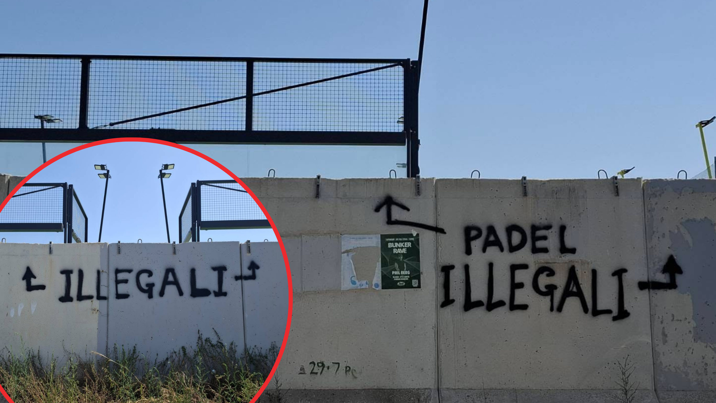 Activists spray paint the word 'illegal' on wall outside Manoel Island's illegal padel courts