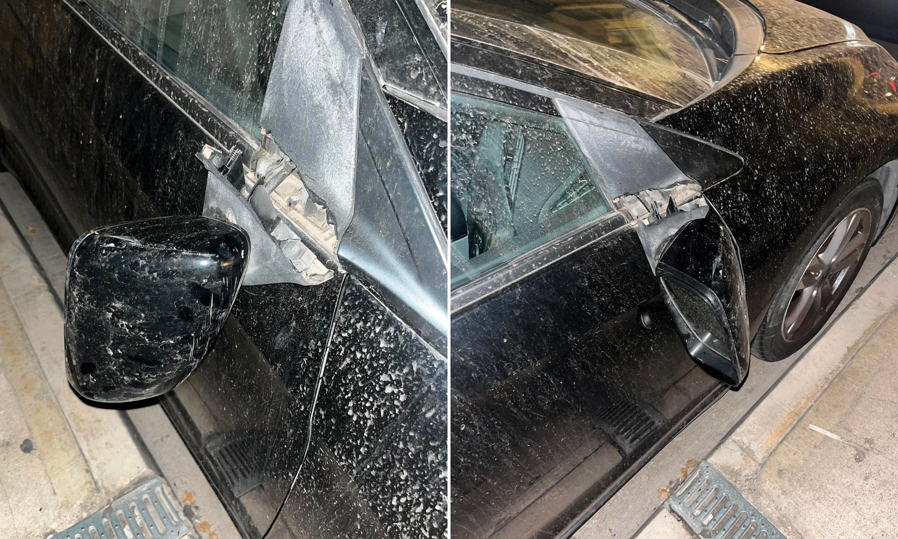 At least one of the vehicles had its wing mirror broken off