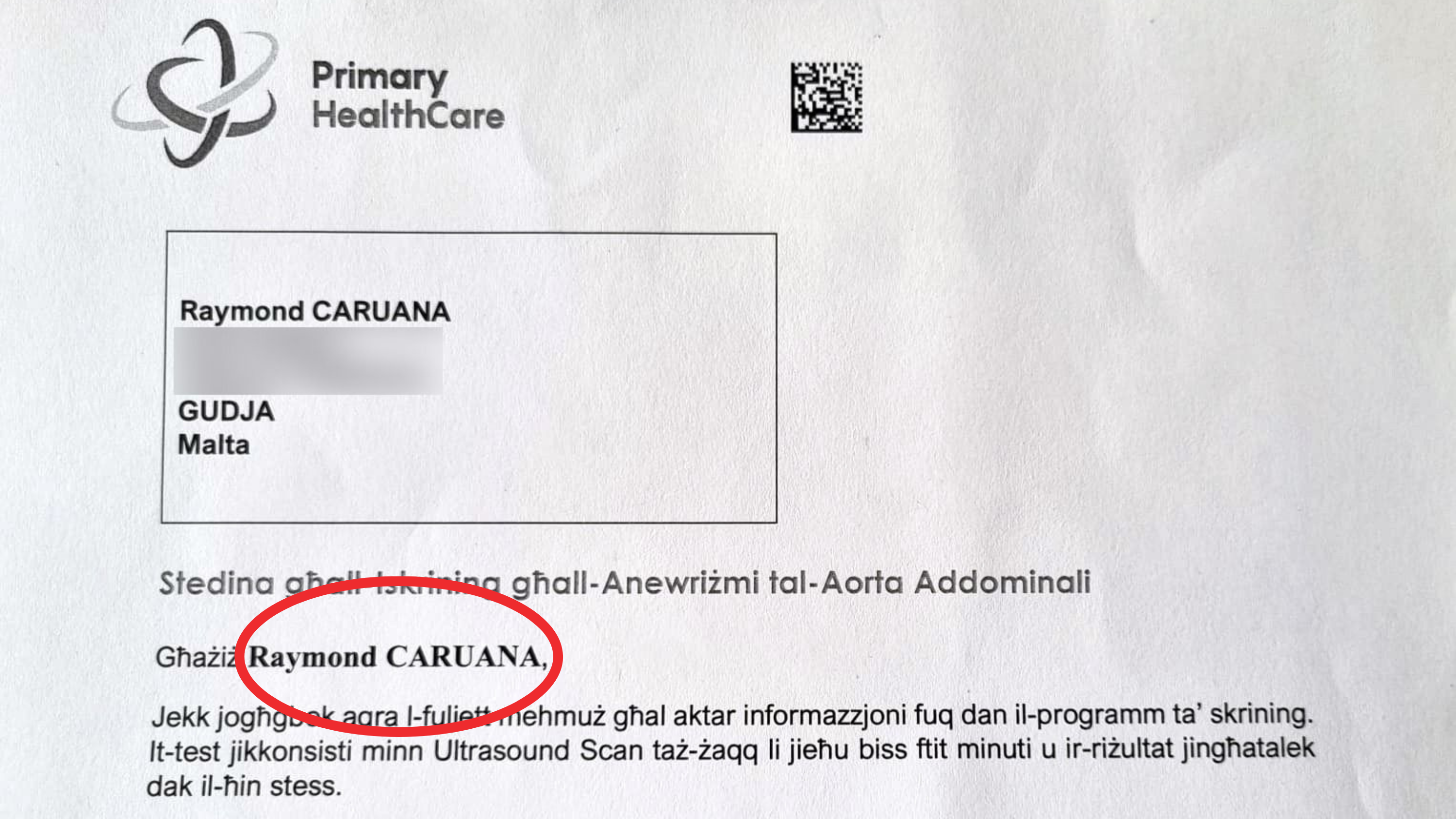 Primary Healthcare sends medical screening invite to Raymond Caruana 39 years after his murder