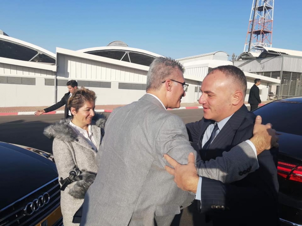Carmelo Abela is greeted by the Palestinian ambassador