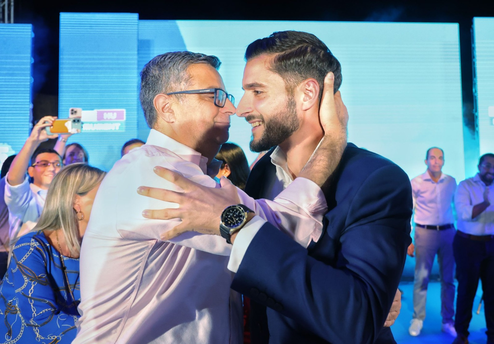 Adrian Delia (left) congratulated Alex Borg after the speech (Photo: PN)
