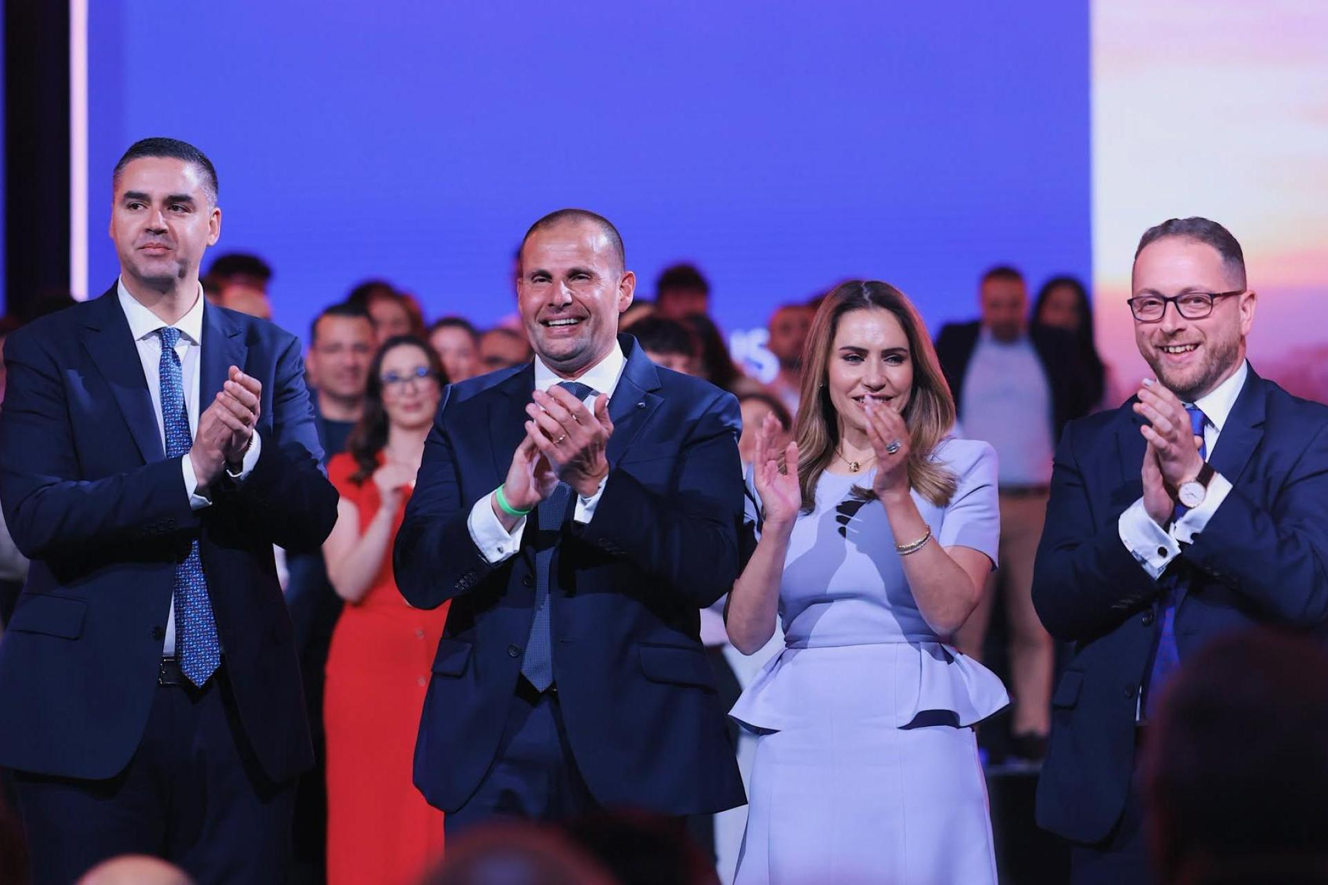 Robert Abela and his wife Lydia Abela, alongside party deputy leaders Ian Borg and Alex Agius Saliba. Photo: Labour Party