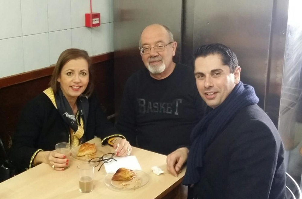 Ann Fenech eating pastizzi at Serkin