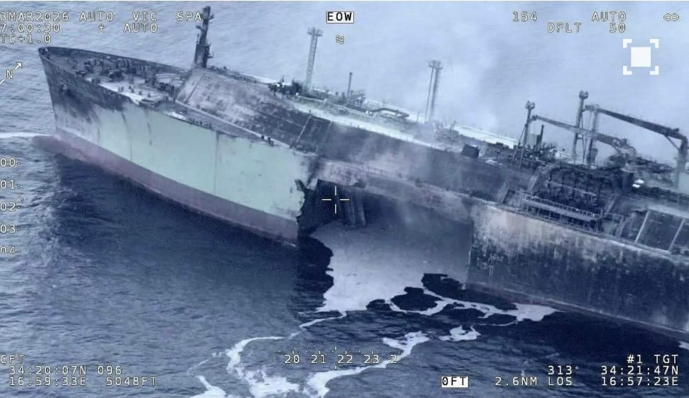 Russian LNG tanker left with gaping hole in its hull after explosion, photos show