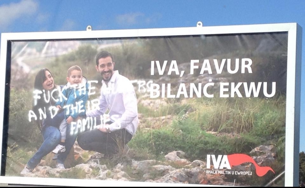 The vandalised Iva billboard