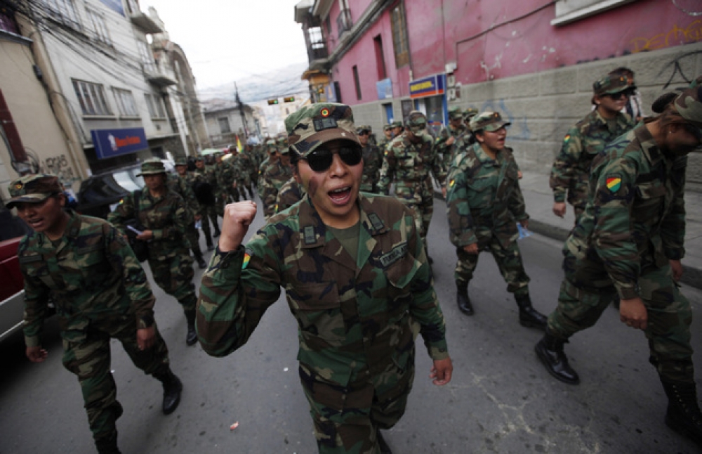 About 1,000 soldiers marched through La Paz on Thursday