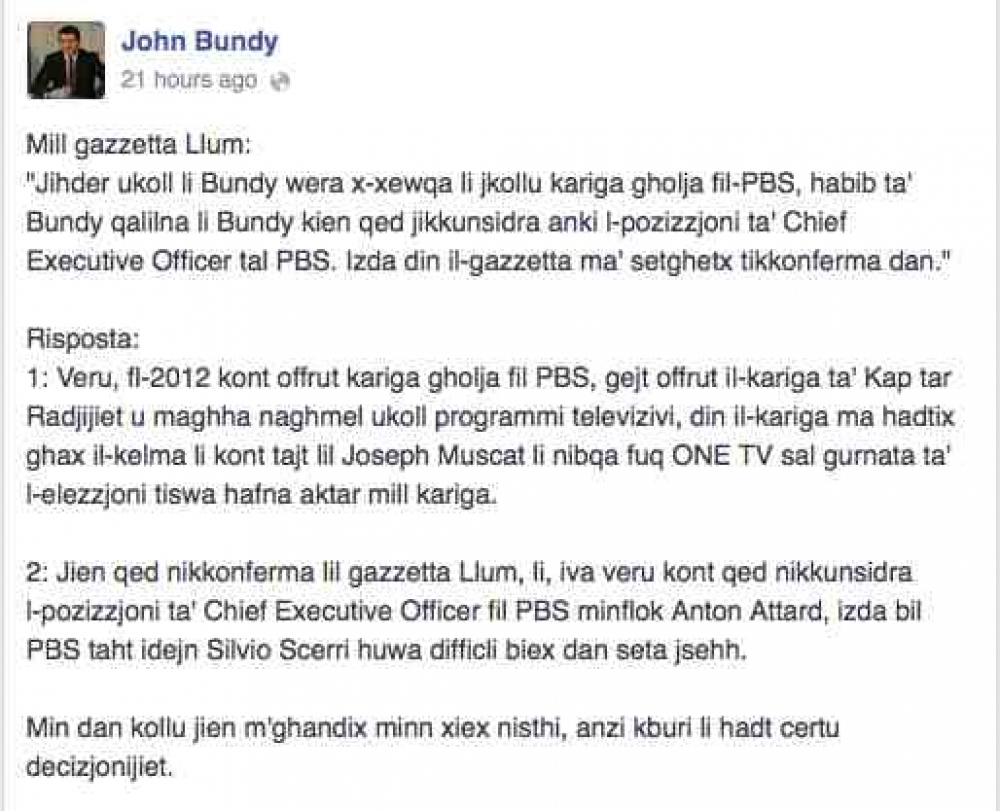 A screengrab from John Bundy's Facebook page