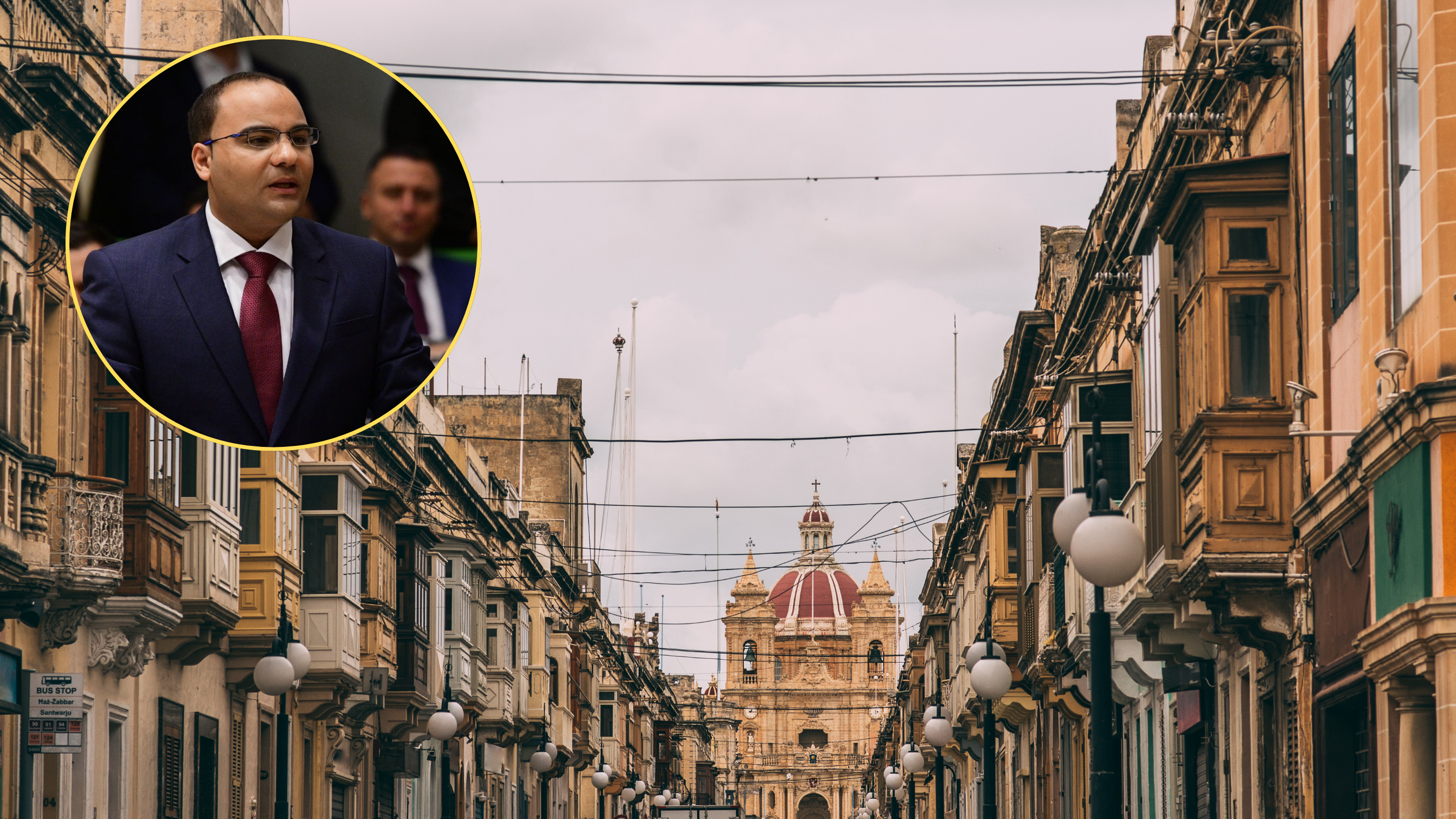 Finance Minister Clyde Caruana (inset) voiced his opposition to the proposed elderly home in the heart of Żabbar (pictured)