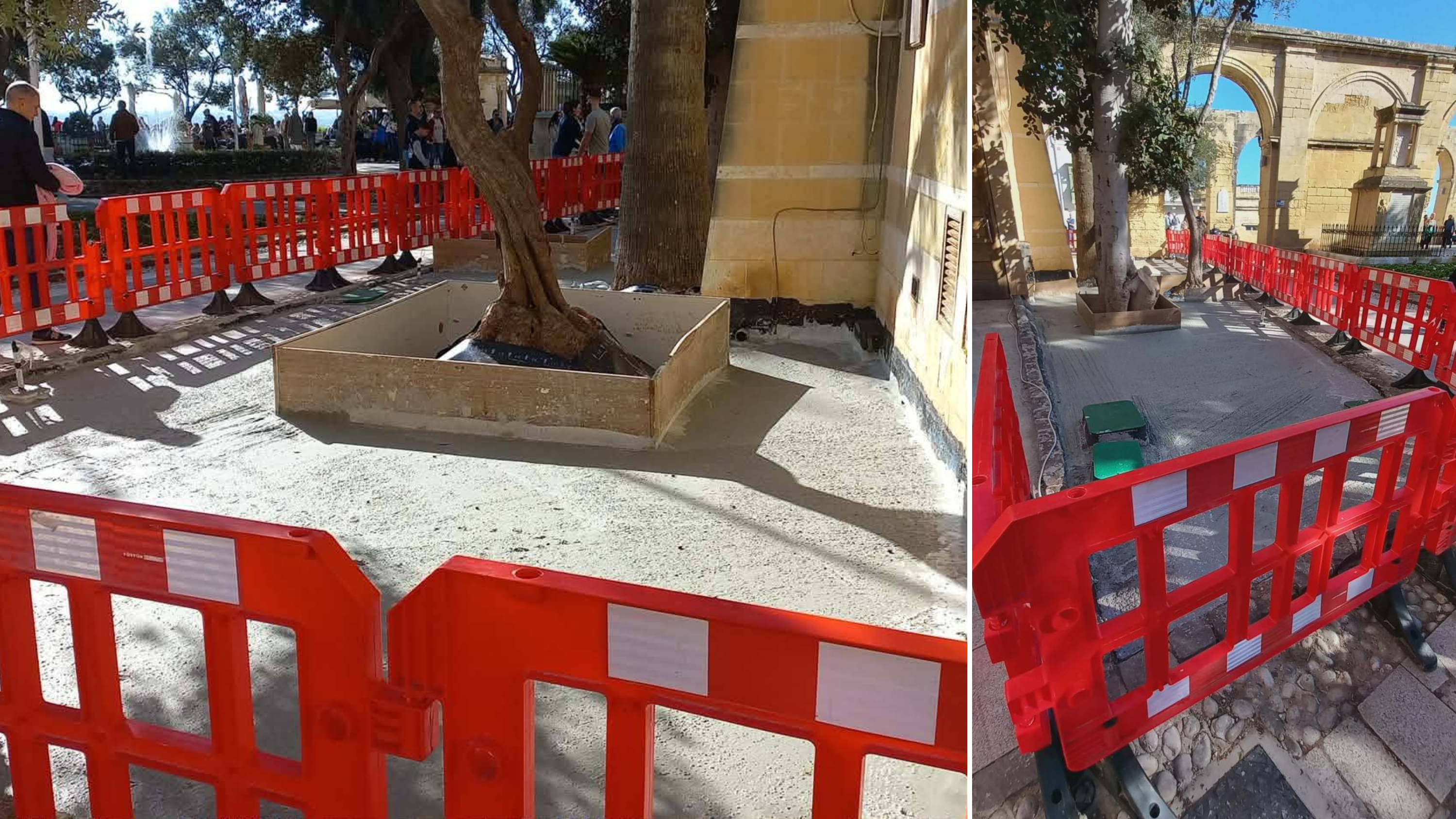 Photos of the works at Upper Barrakka, with the original soil removed and a layer of cement placed instead (Photos: Arnold's Citizen Watch/Facebook)