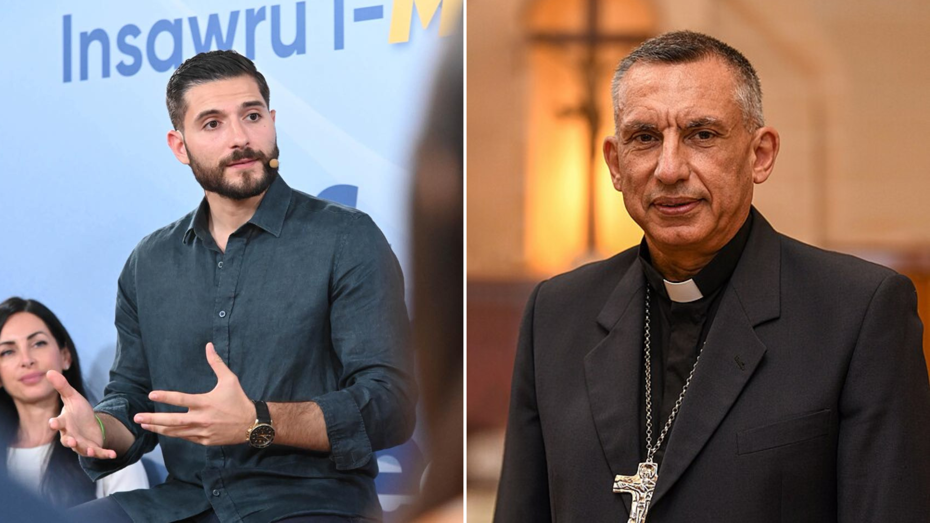 During an exchange with the MaltaToday newsroom, Alex Borg (left) was asked about comments made by Gozo Bishop Anton Teuma on childcare centres 