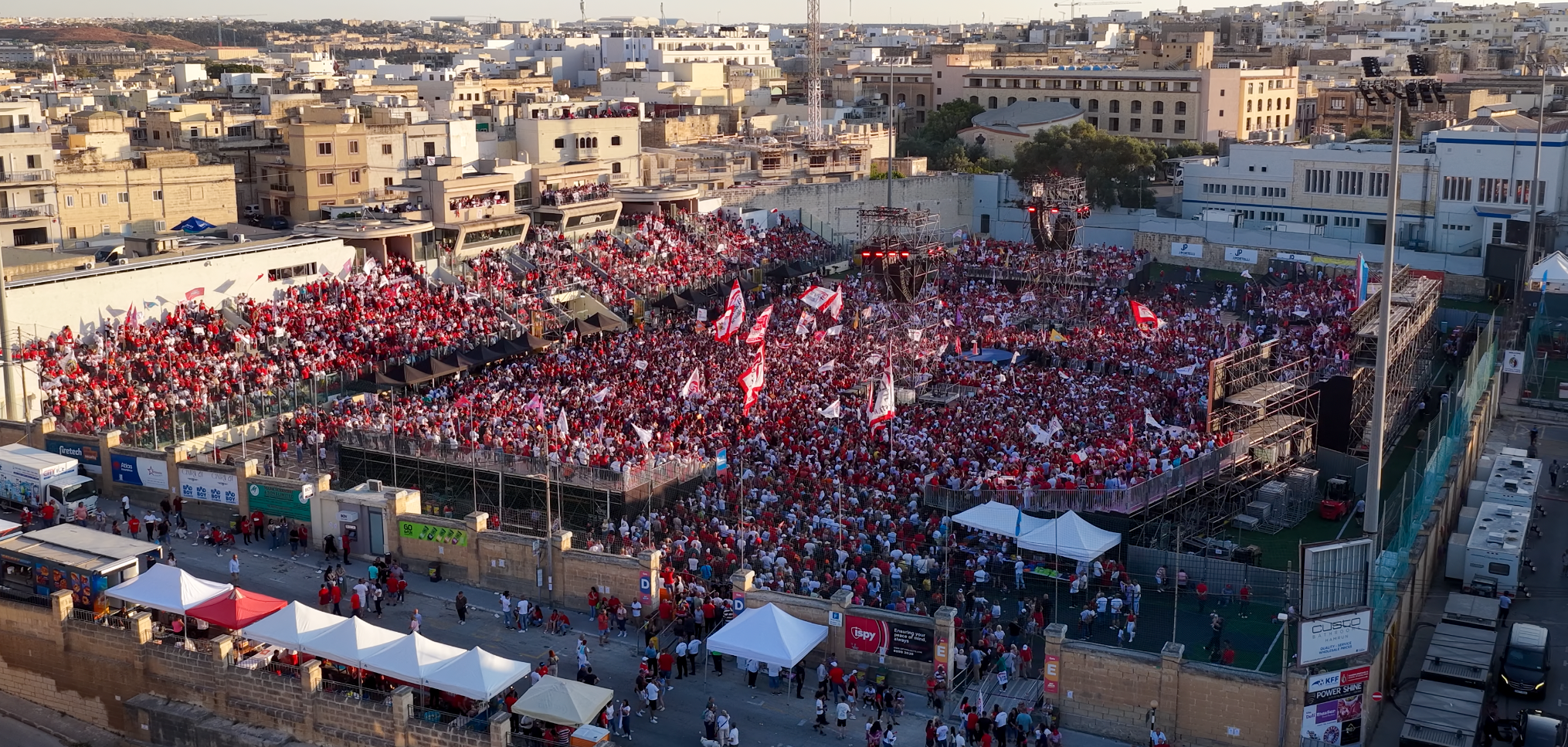 Labour supporters at the Victor Tedesco Stadium in Hamrun for Sunday's mass meeting
