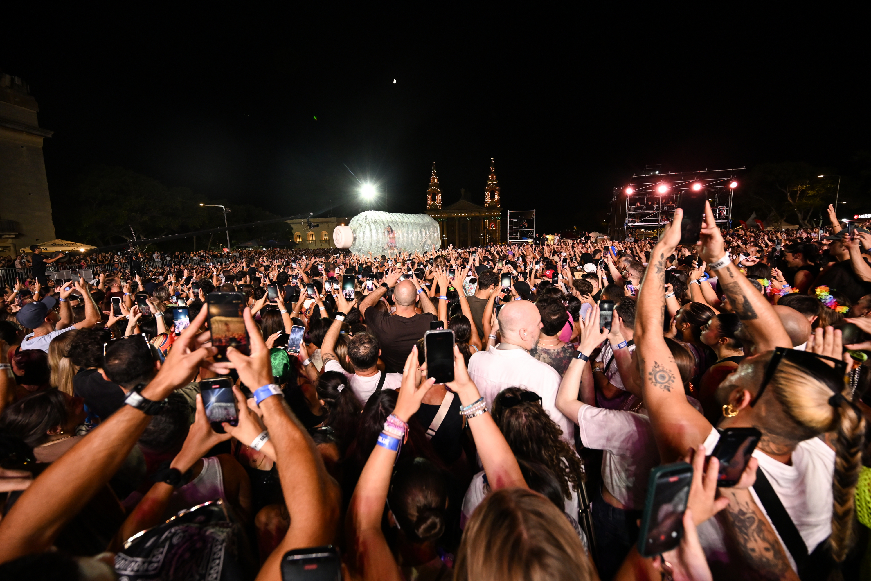 Katy Perry crowd surfs in a bottle (Photo: Malta Tourism Authority)