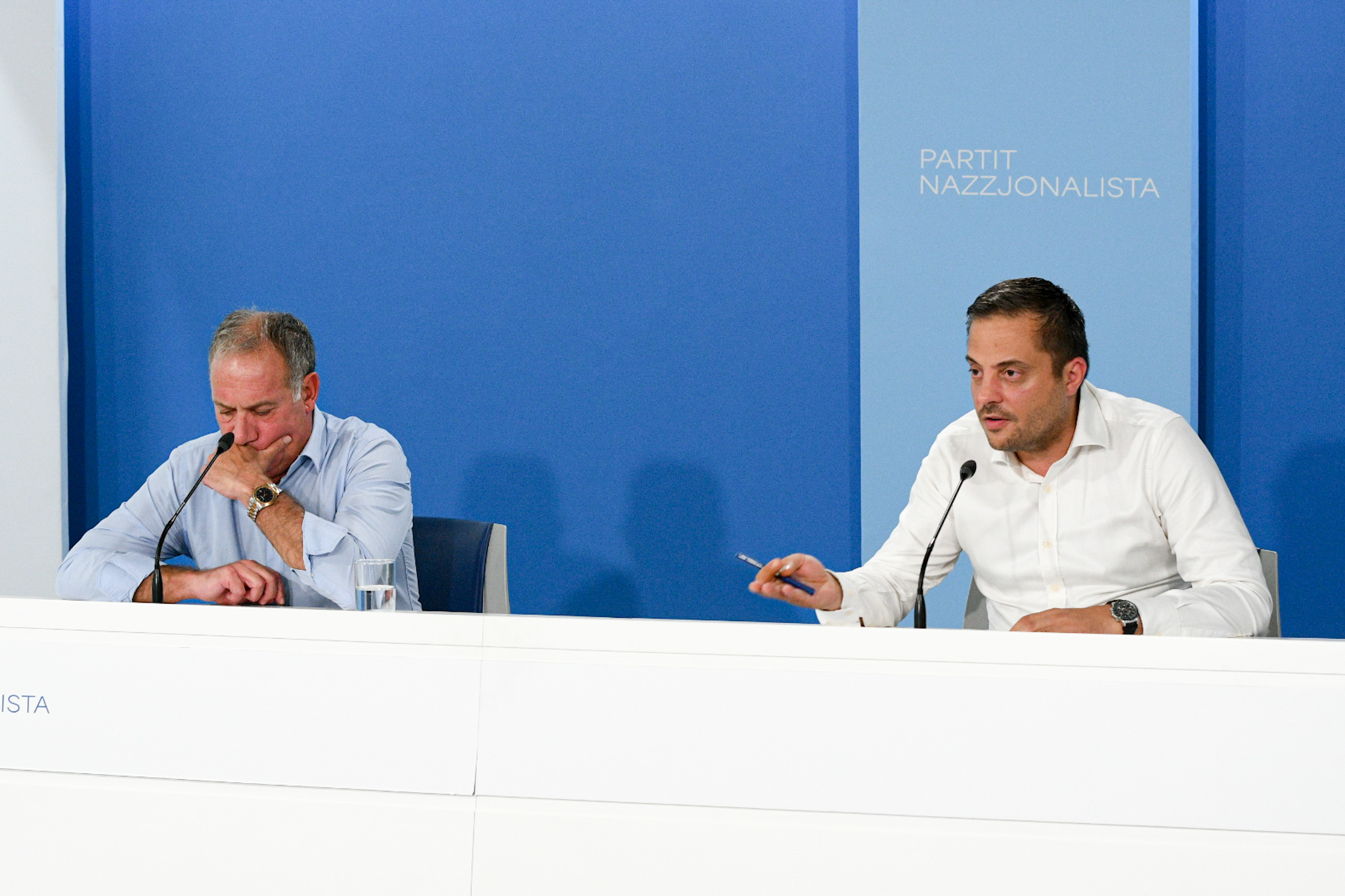 PN MPs Joe Giglio (left) and Conrad Borg Manche (right) addressed a press conference on Monday (Photo: James Bianchi/MaltaToday)