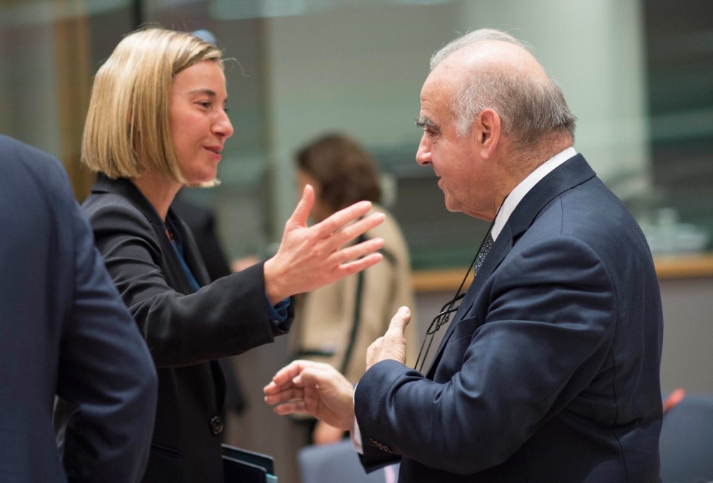 EU High Representative Federica Mogherini welcomes Foreign Affairs Minister George Vella to Brussels (Photo: Ray Attard/Maltese Presidency of the EU Council)