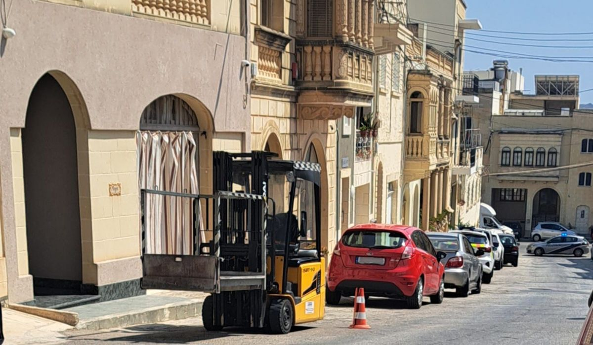 The fork lifter that was shot at on a street in Rabat, Gozo last August (Photo: Newsbook) 