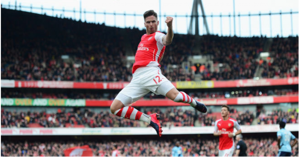 Olivier Giroud celebrates opening goal against West Ham