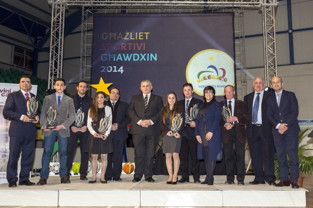 Gozo minister Anton Refalo together with the recipients of the Gozitan sports awards.