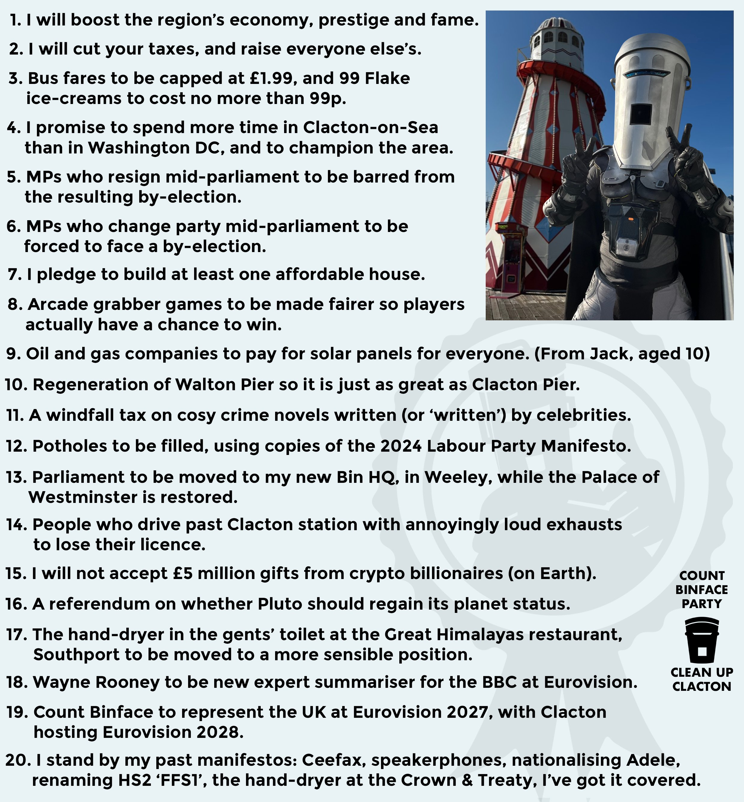 Count Binface's electoral proposals (Photo: X)