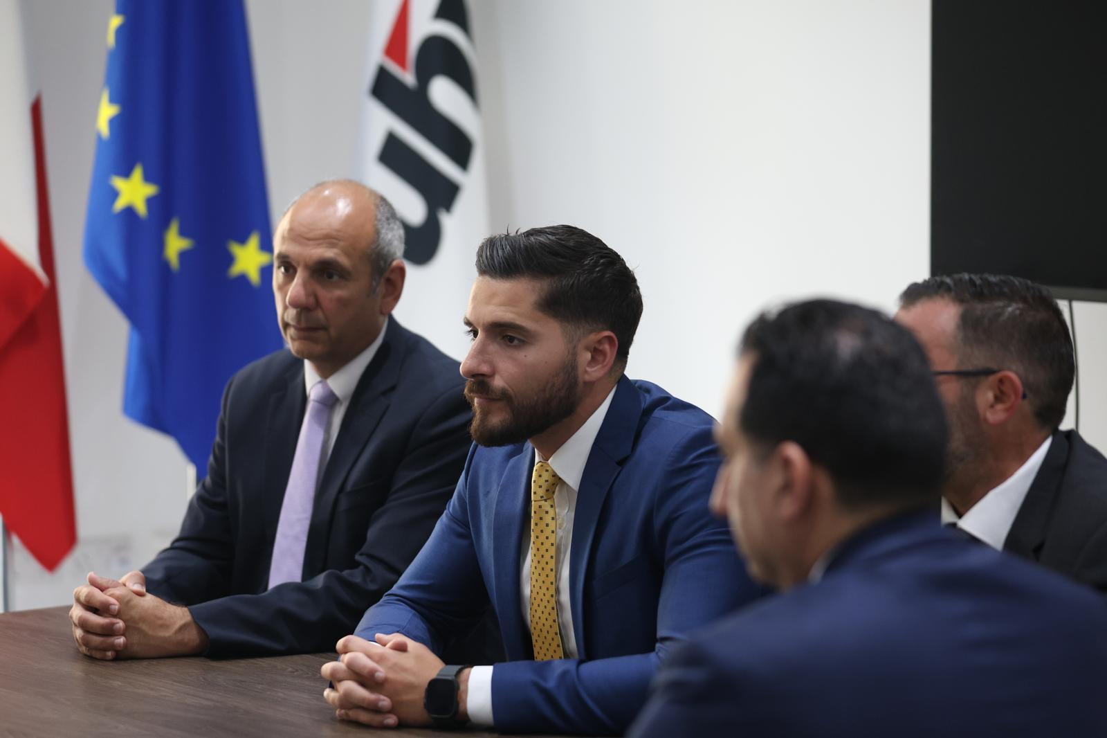 Borg announced a number of measures targeting social partners during a visit to UĦM Voice of the Workers (Photo: Partit Nazzjonalista)