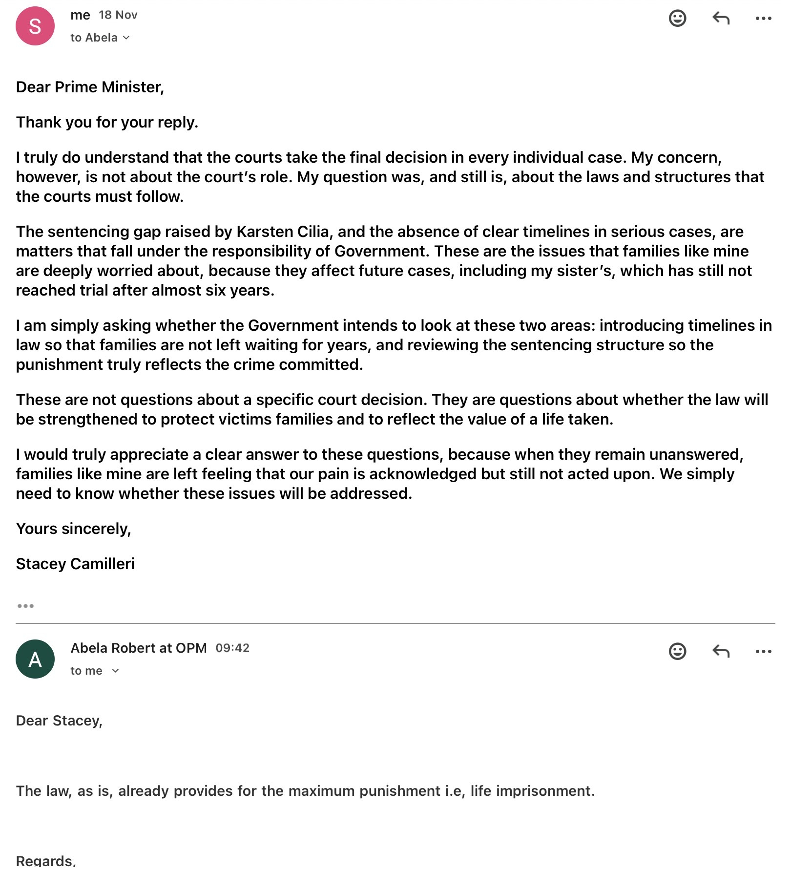 The second exchange Camilleri had with Prime Minister Robert Abela