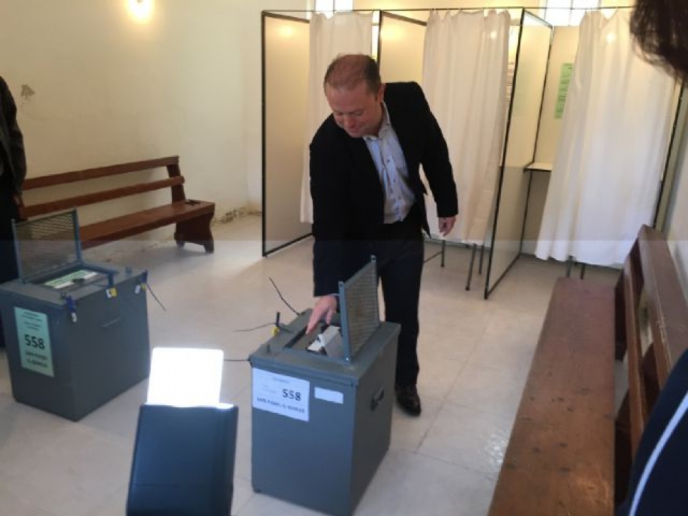 Joseph Muscat votes in the 2015 referendum and local council elections