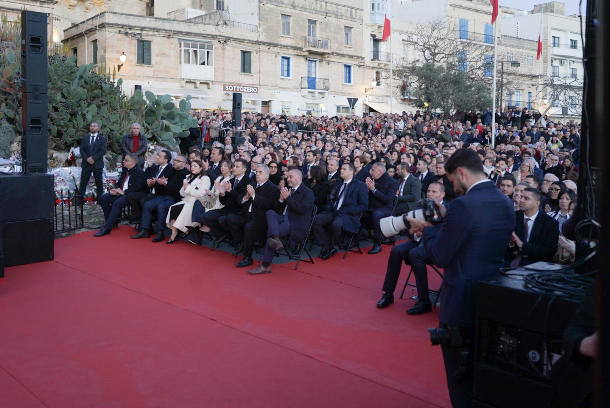 Labour officials and ministers look on at Freedom Day activities held in Birgu (Photo: James Bianchi/MaltaToday)