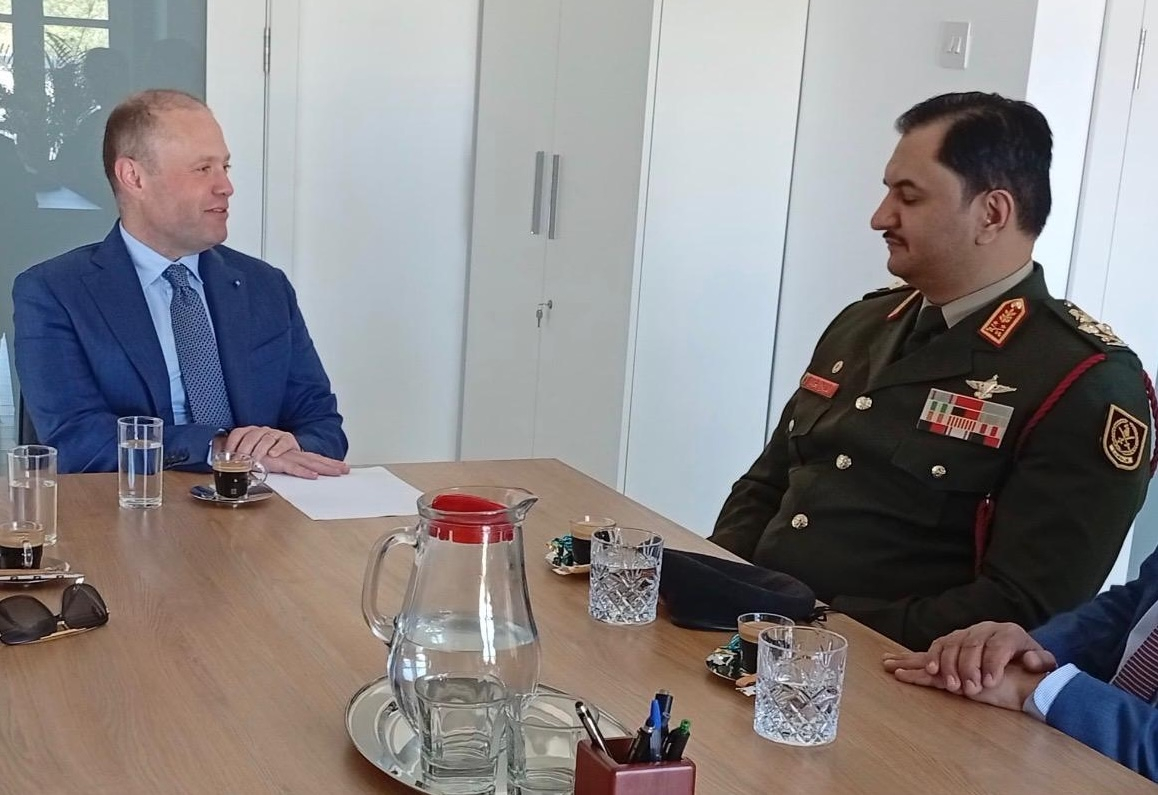 Ian Borg and Joseph Muscat meet eastern Libya’s army deputy chief Saddam Haftar in Malta