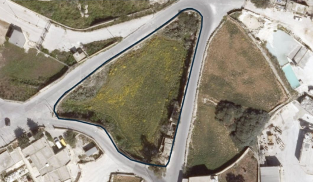 Bird's eye view of the field in Kirkop (marked in blue) where Marco Gaffarena wanted to build warehouses