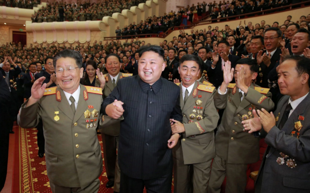 North Korean leader Kim Jong-Un attending an art performance dedicated to nuclear scientists and technicians, who worked on a hydrogen bomb which the regime claimed to have successfully tested. Photo: The Telegraph 