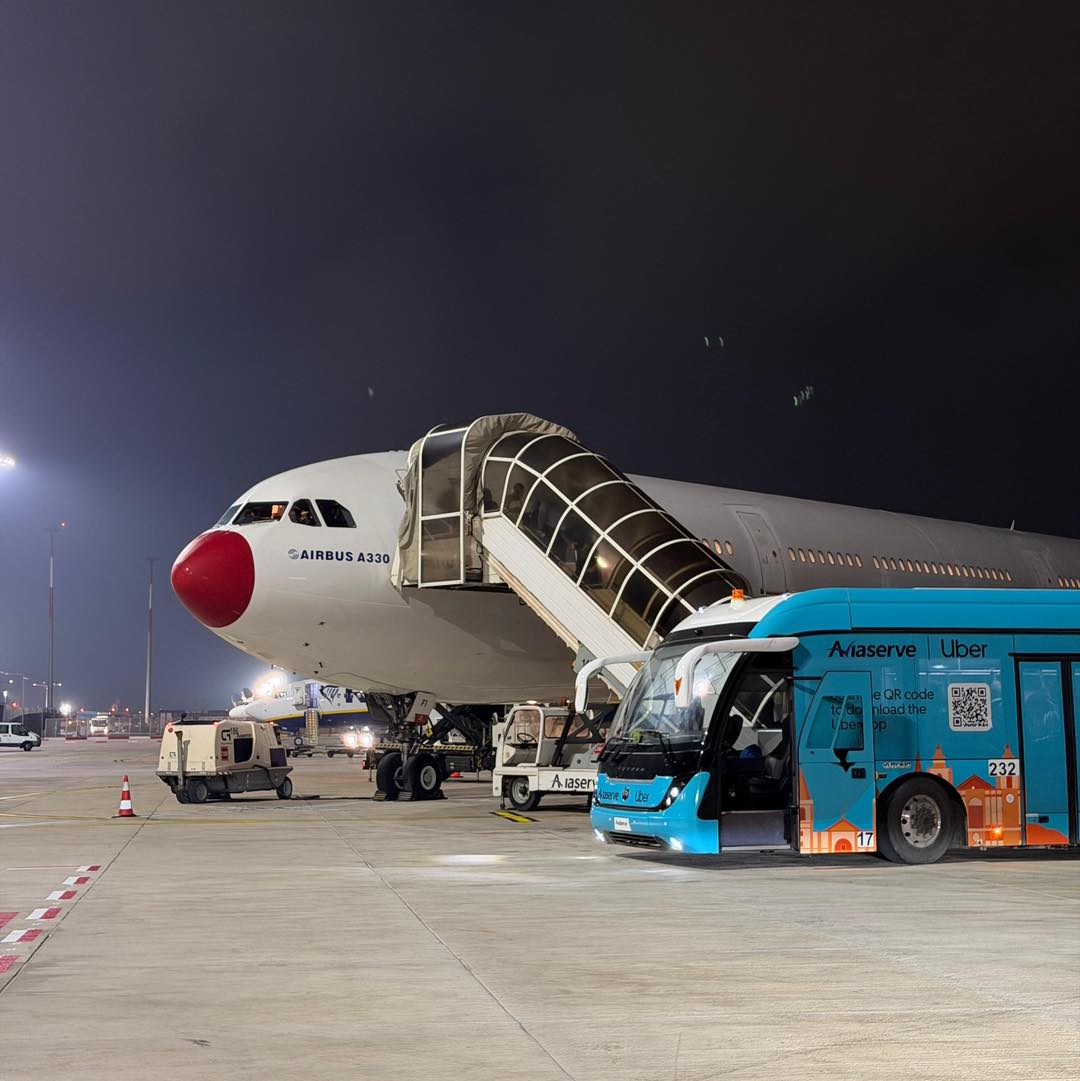The chartered Airbus A330 at Malta International Airport after it landed with 187 Maltese nationals on board (Photo: Foreign Ministry/Facebook)