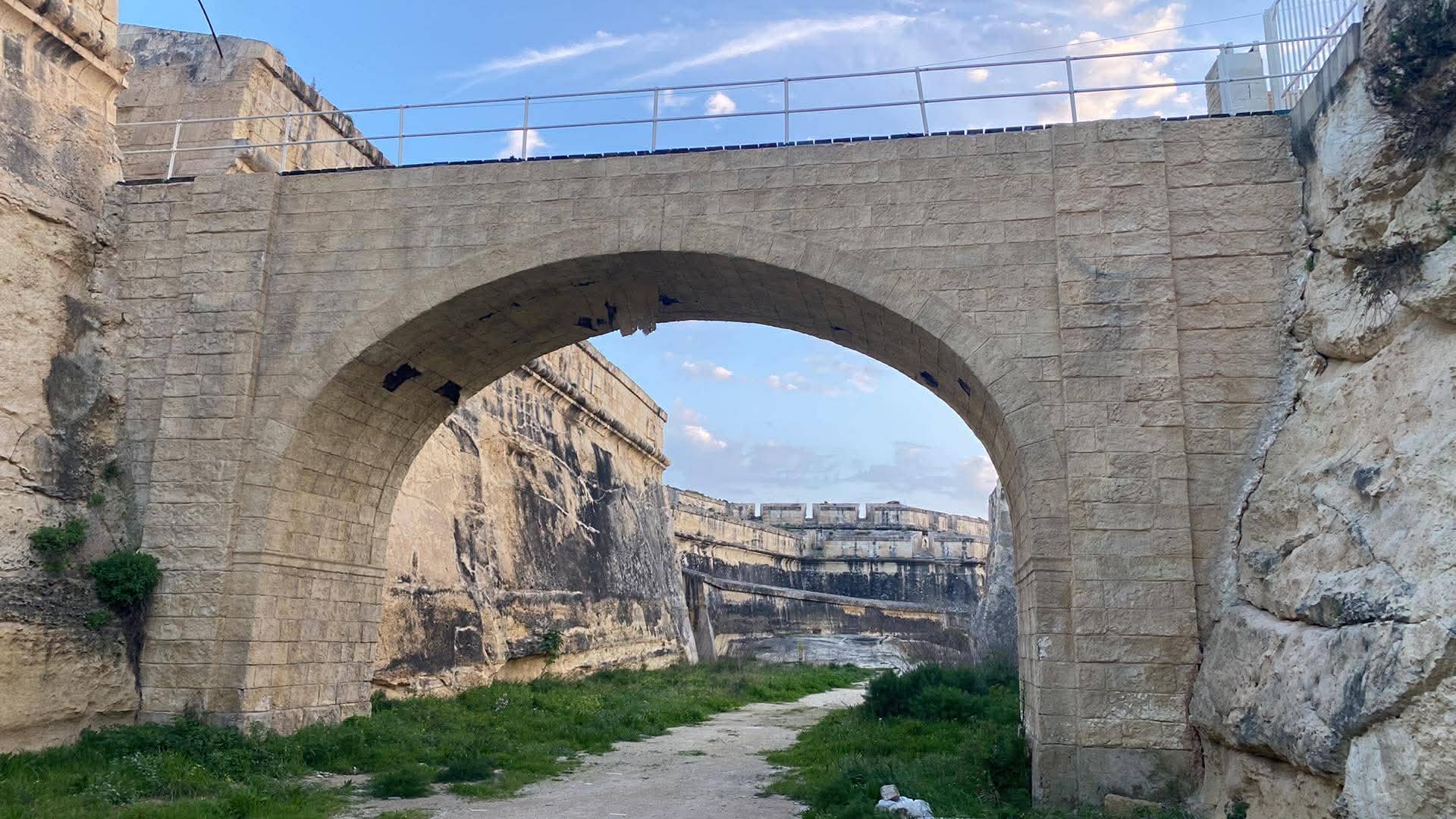An archway beneath a bridge at Manoel Island was constructed as a film prop and will be removed (Photo: Arnold Cassola/Facebook)