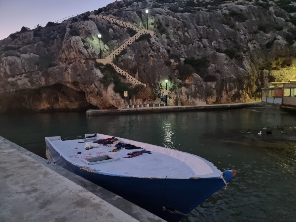 Abandoned wooden boat used in transport of migrants found in Xlendi caves