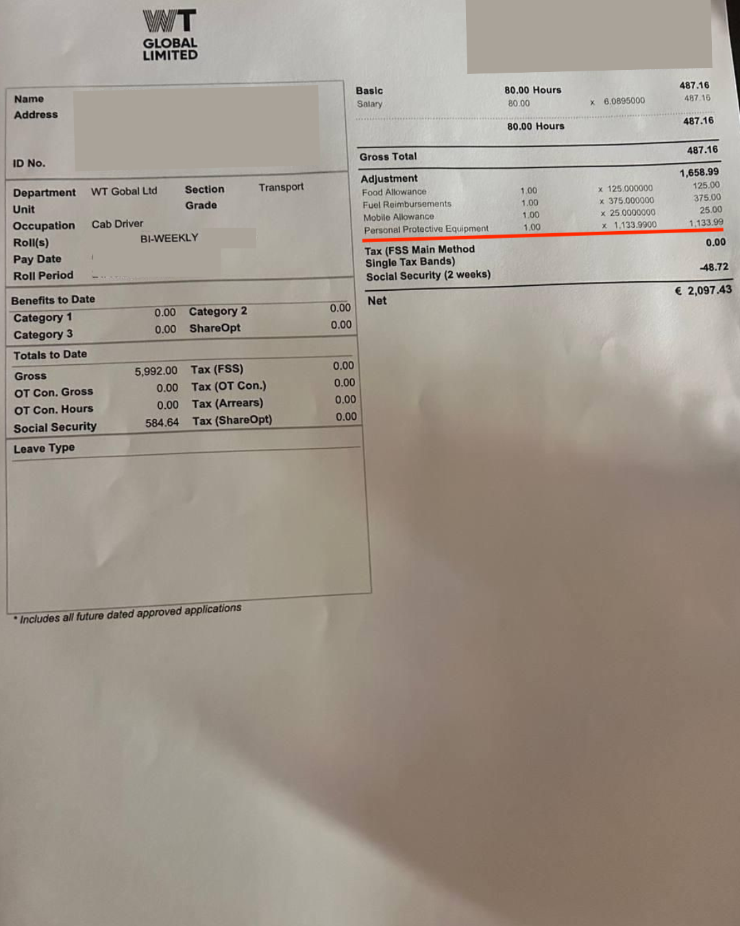 Payslips obtained by MaltaToday show that despite being minimum wage employees, WT Global drivers earn roughly €4,000 in 'adjustments'