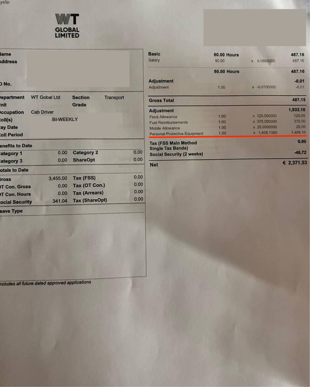 Payslips obtained by MaltaToday show that despite being minimum wage employees, WT Global drivers earn roughly €4,000 in 'adjustments'