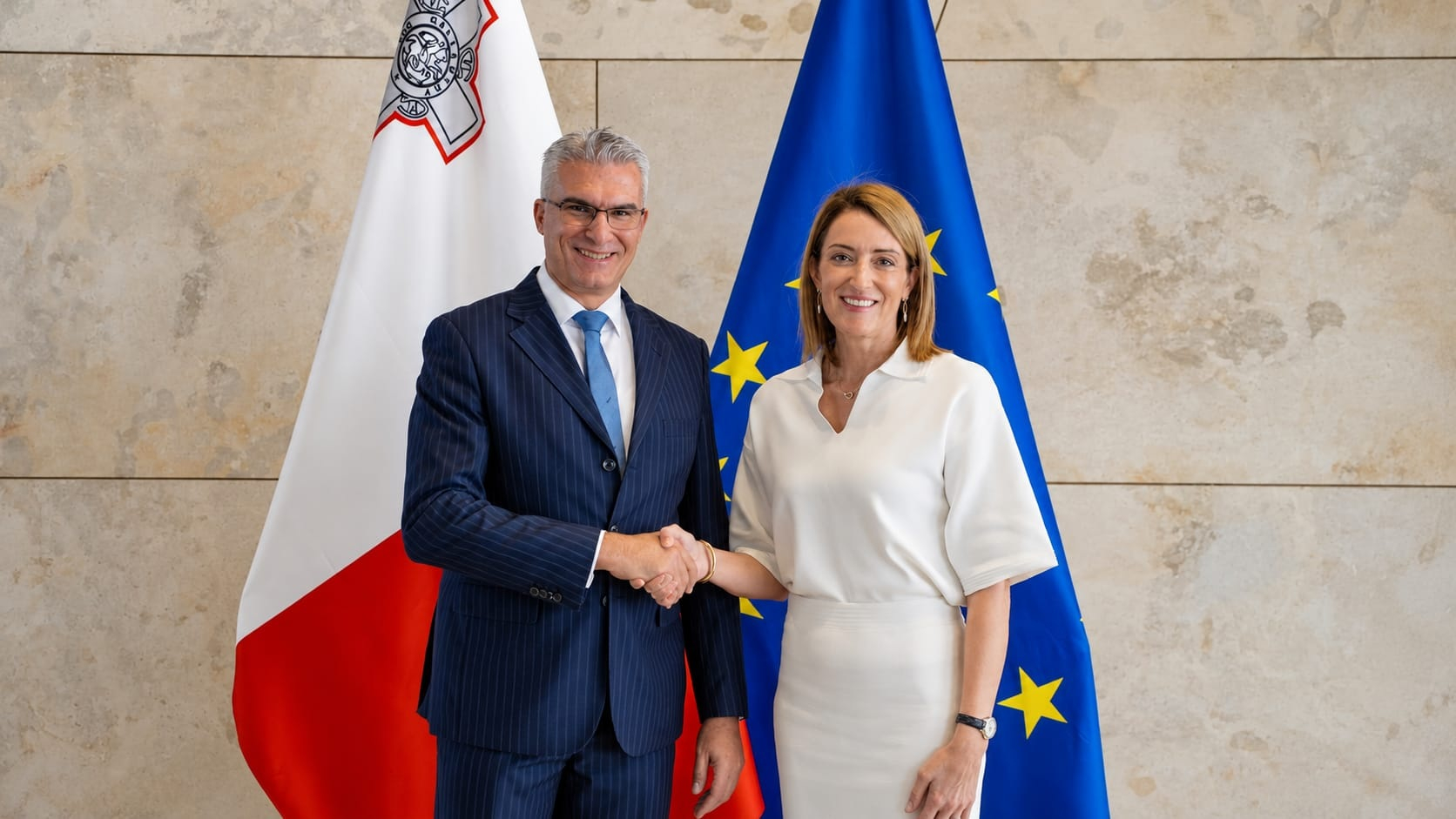 Speaker of the House Carmelo Abela and European Parliament President Roberta Metsola (Photo: SPK)