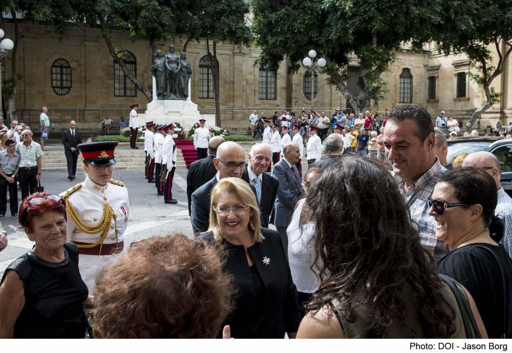 President Marie Louise Coleiro Preca at this morning's wreath laying ceremony