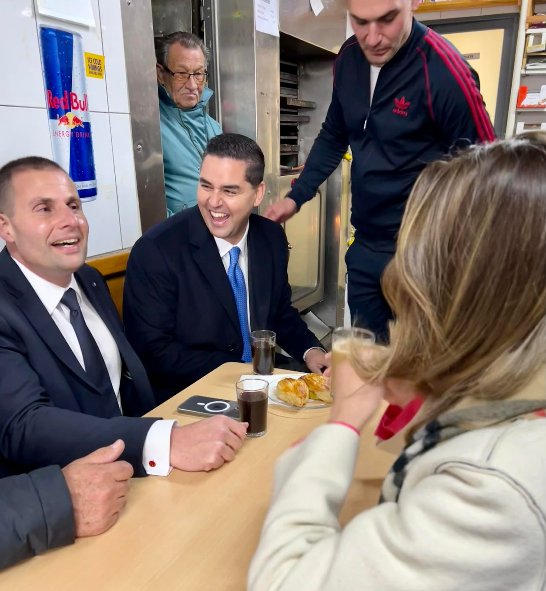 Prime Minister Robert Abela and deputy Prime Minister Ian Borg having pastizzi at Serkin