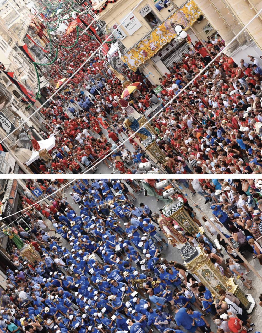 Today Hamrun turns into a sea of red and blue in one of the island’s noisiest and most contested of festas