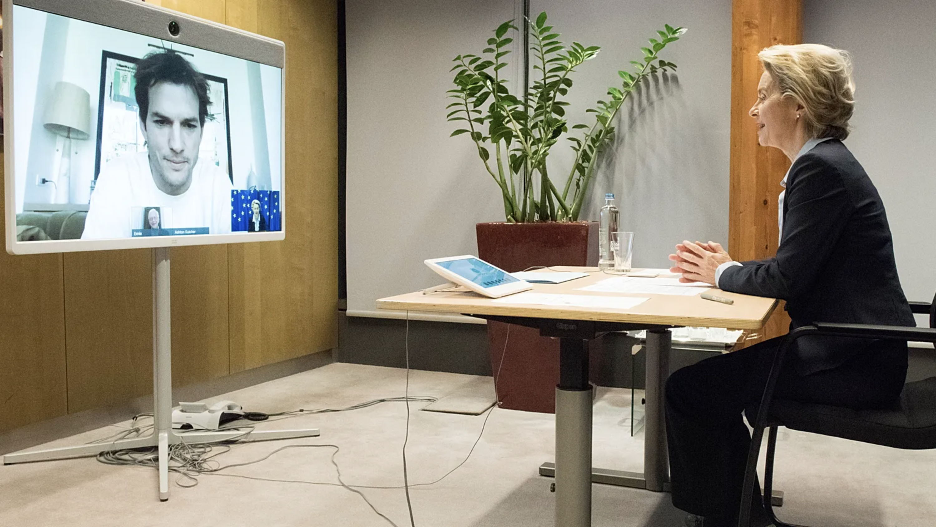 European Commission President Ursula von der Leyen meets with Ashton Kutcher 