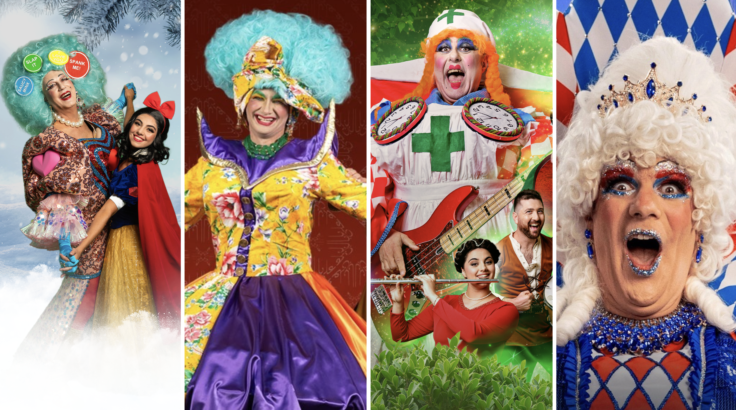 Left to right: Snow White, Ali Baba, Robin Hood and Alice, f'dal-Pajjiż tal-Meravilji