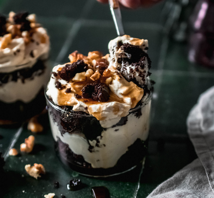 Caramel brownie trifle cups