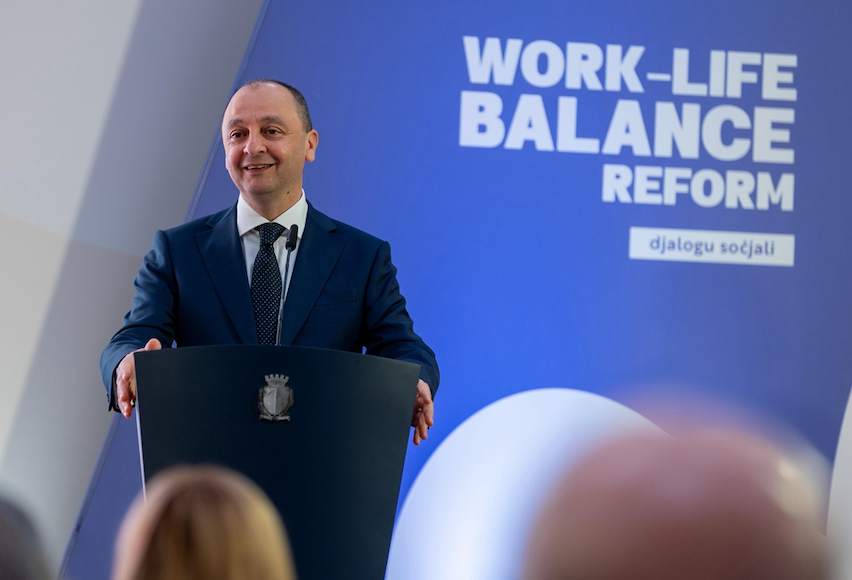 Parliamentary Secretary Andy Ellul at a national conference on work-life balance reform (Photo: OPM_PS)