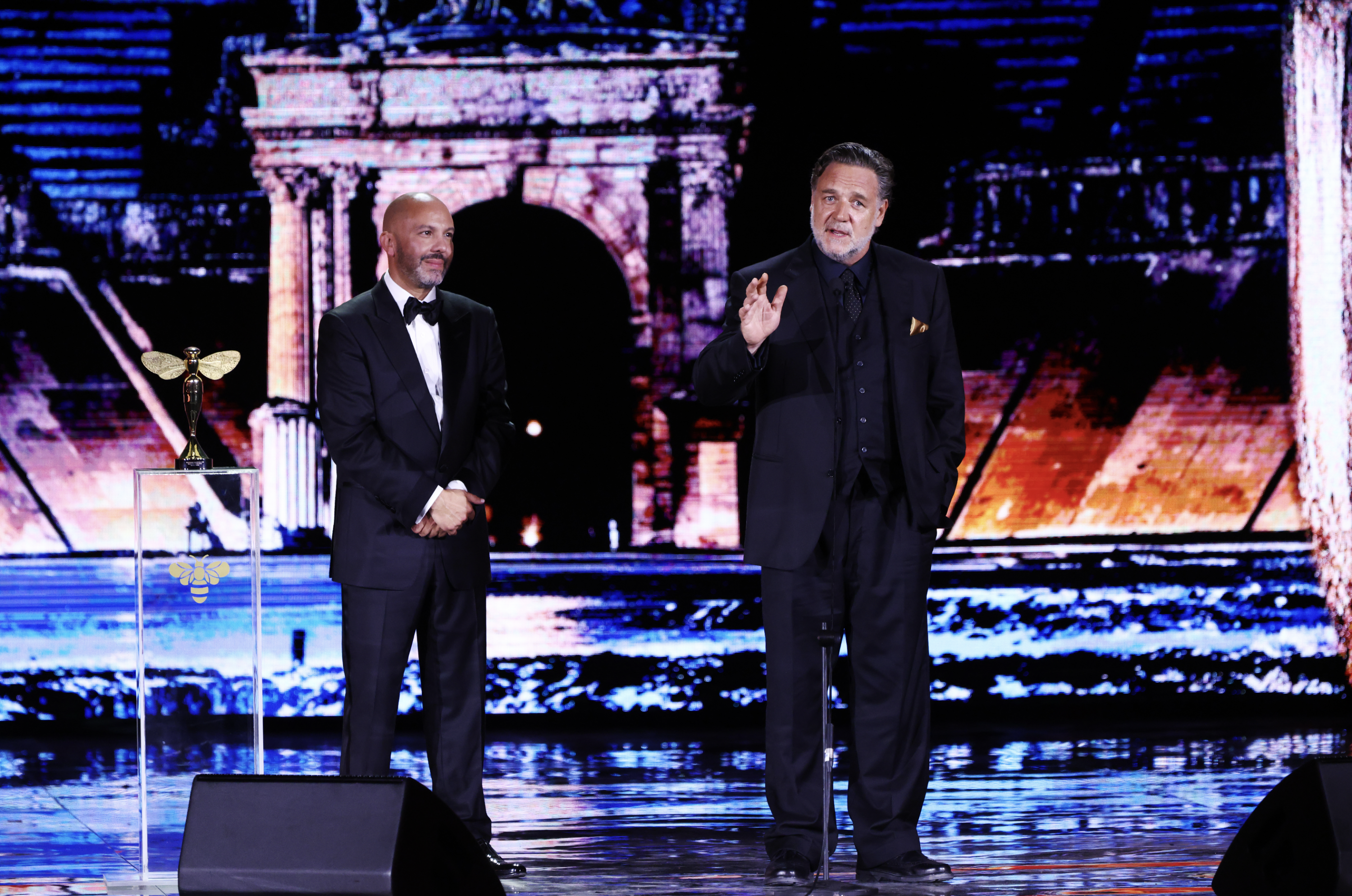 Oscar-winner Russell Crowe accepted the Malta Film Legend award during The Golden Bee Awards in 2025, returning to the island where he shot Gladiator two decades ago