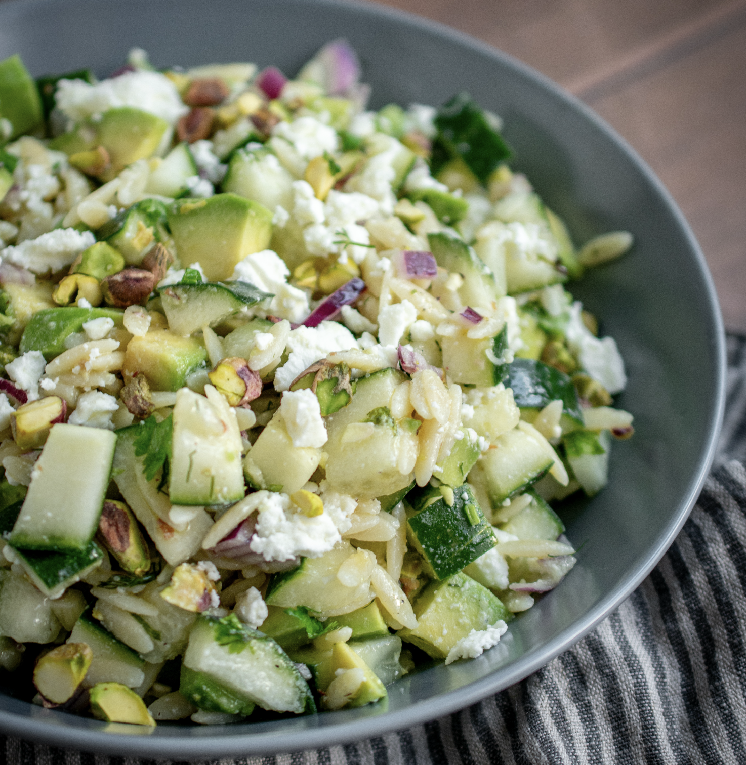 Cucumber avocado orzo salad