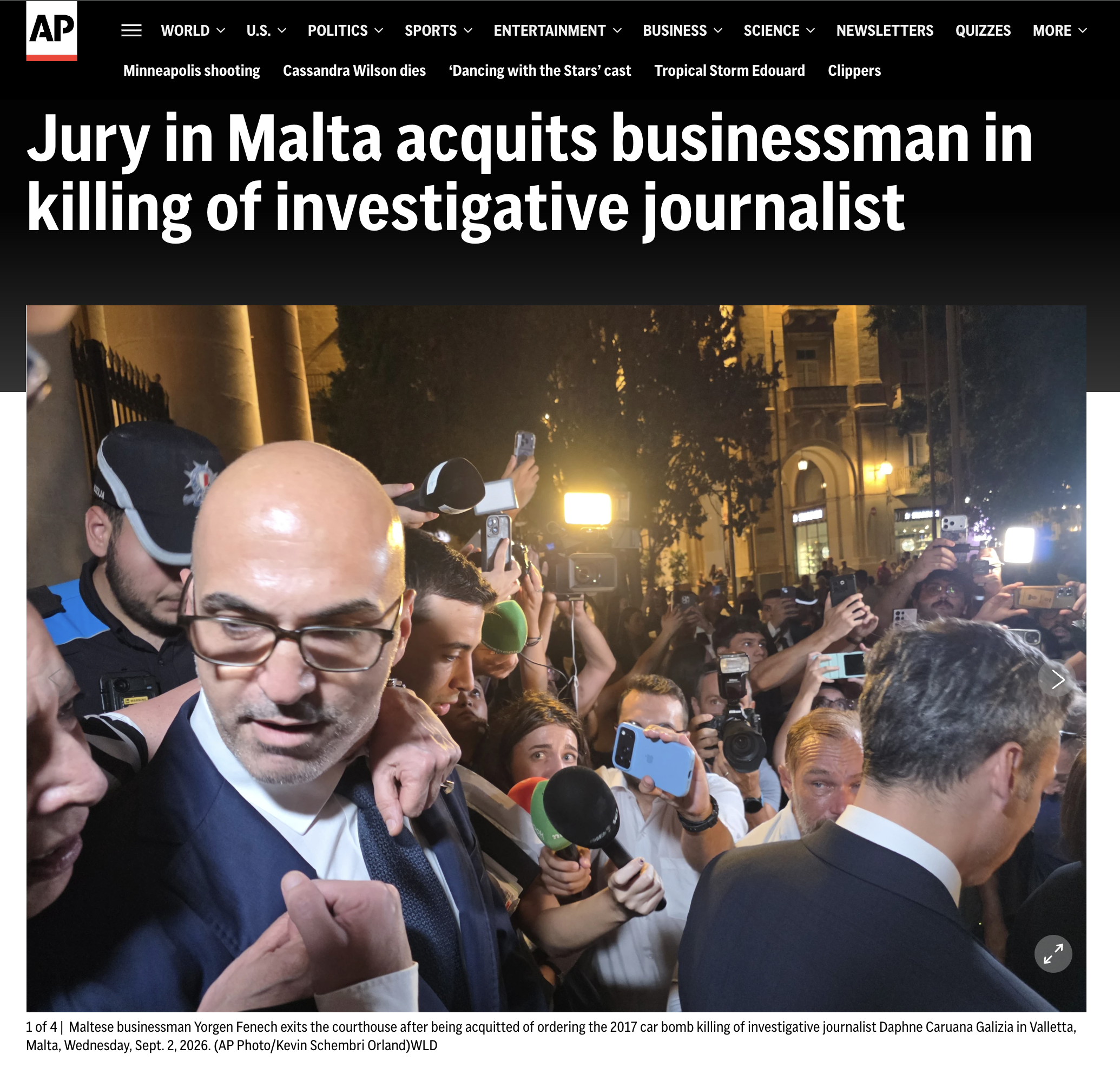 The Associated Press' article on Yorgen Fenech acquittal 