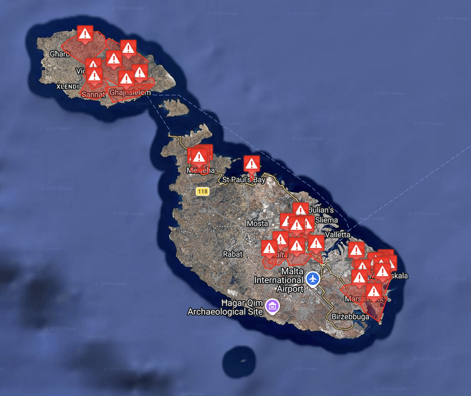 The Enemalta outage map showed power outages across the islands 