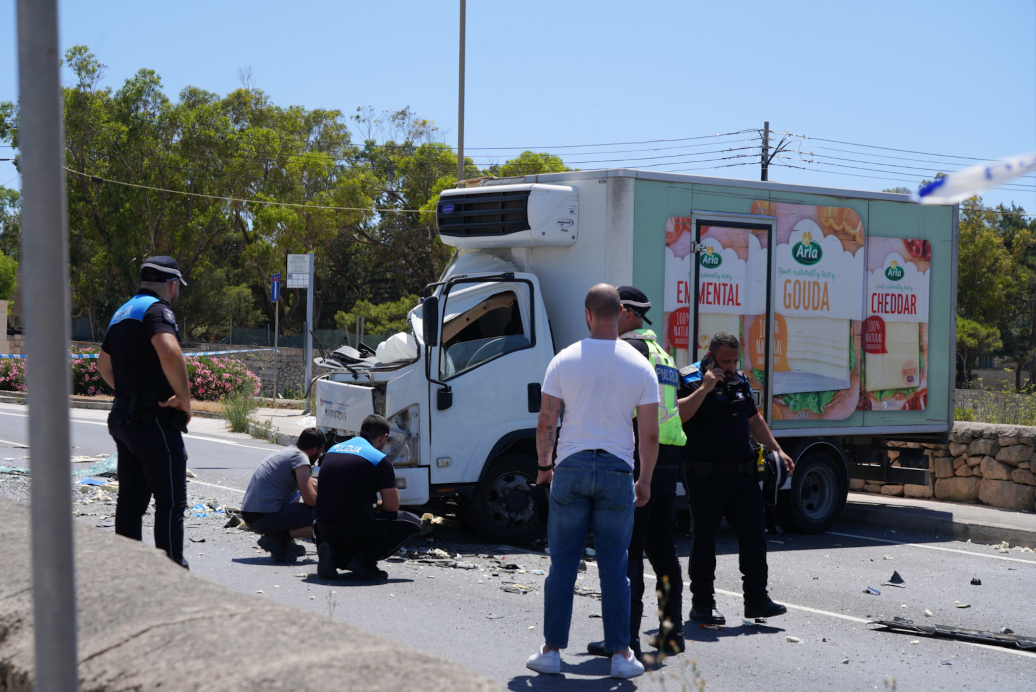 The delivery truck involved in the head-on collision with the bus (Photo: James Bianchi/MaltaToday)
