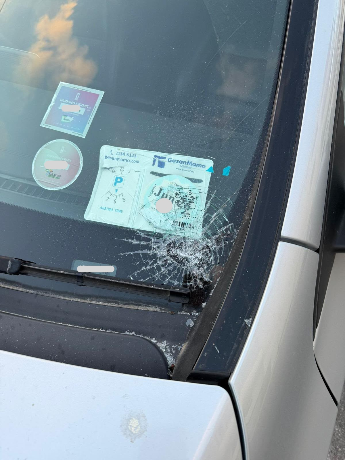 Smashed windscreen
