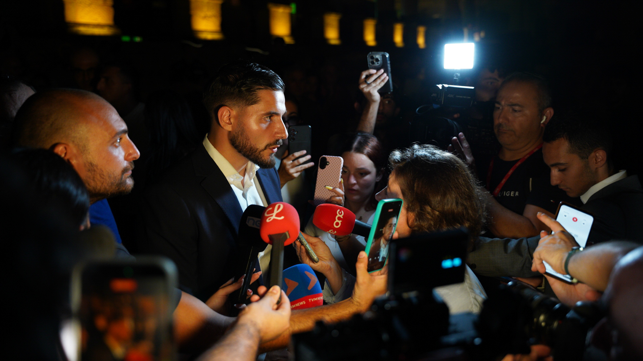 Opposition leader Alex Borg fields question from the media shortly after calling a demonstration over the jury verdict (Photo: James Bianchi/MaltaToday)